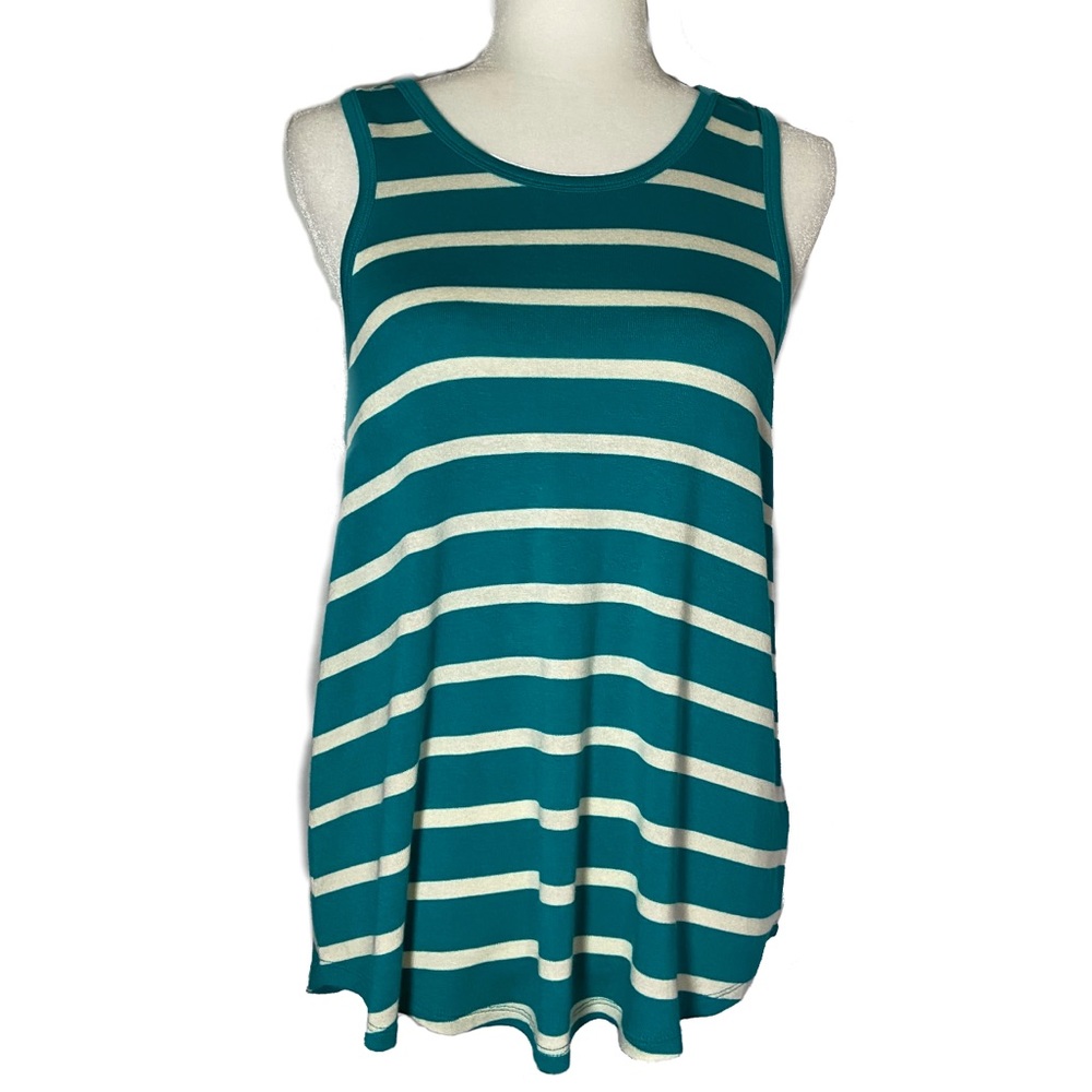 Anthropologie Akemi Kin Fiza Flowy Knit Tank Top Teal White Stripes Size Medium